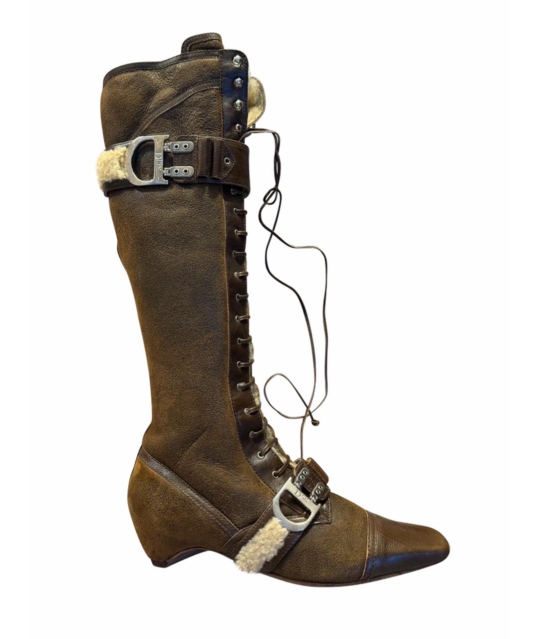 CHRISTIAN DIOR Коричневые кожаные сапоги, фото 1