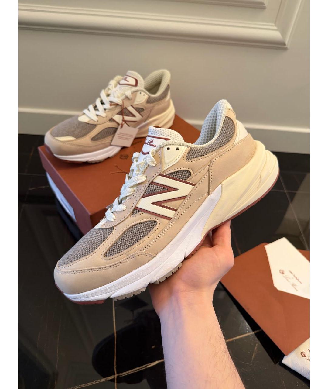 LORO PIANA Бежевые замшевые низкие кроссовки / кеды, фото 2