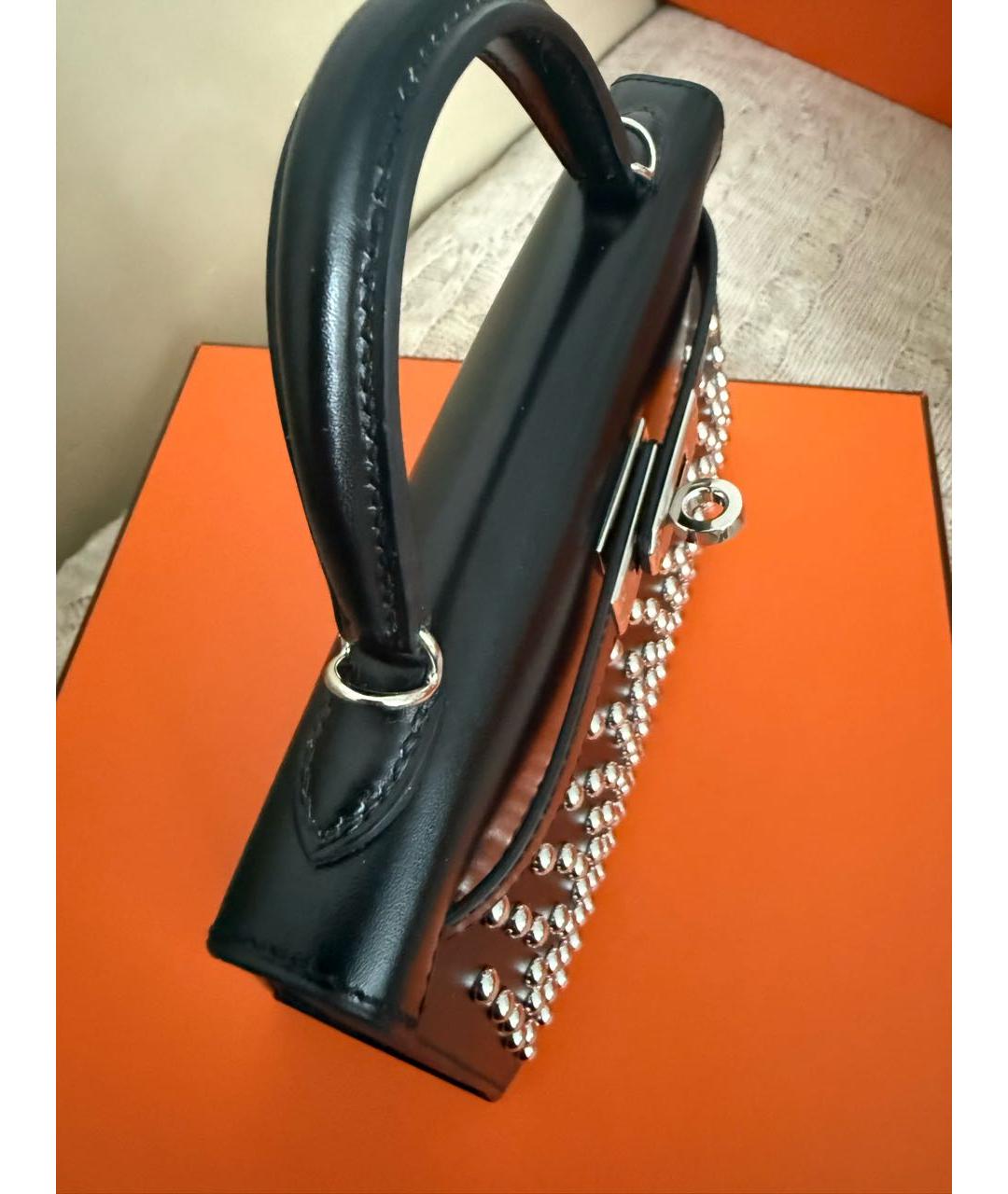 HERMES Черная кожаная сумка с короткими ручками, фото 5