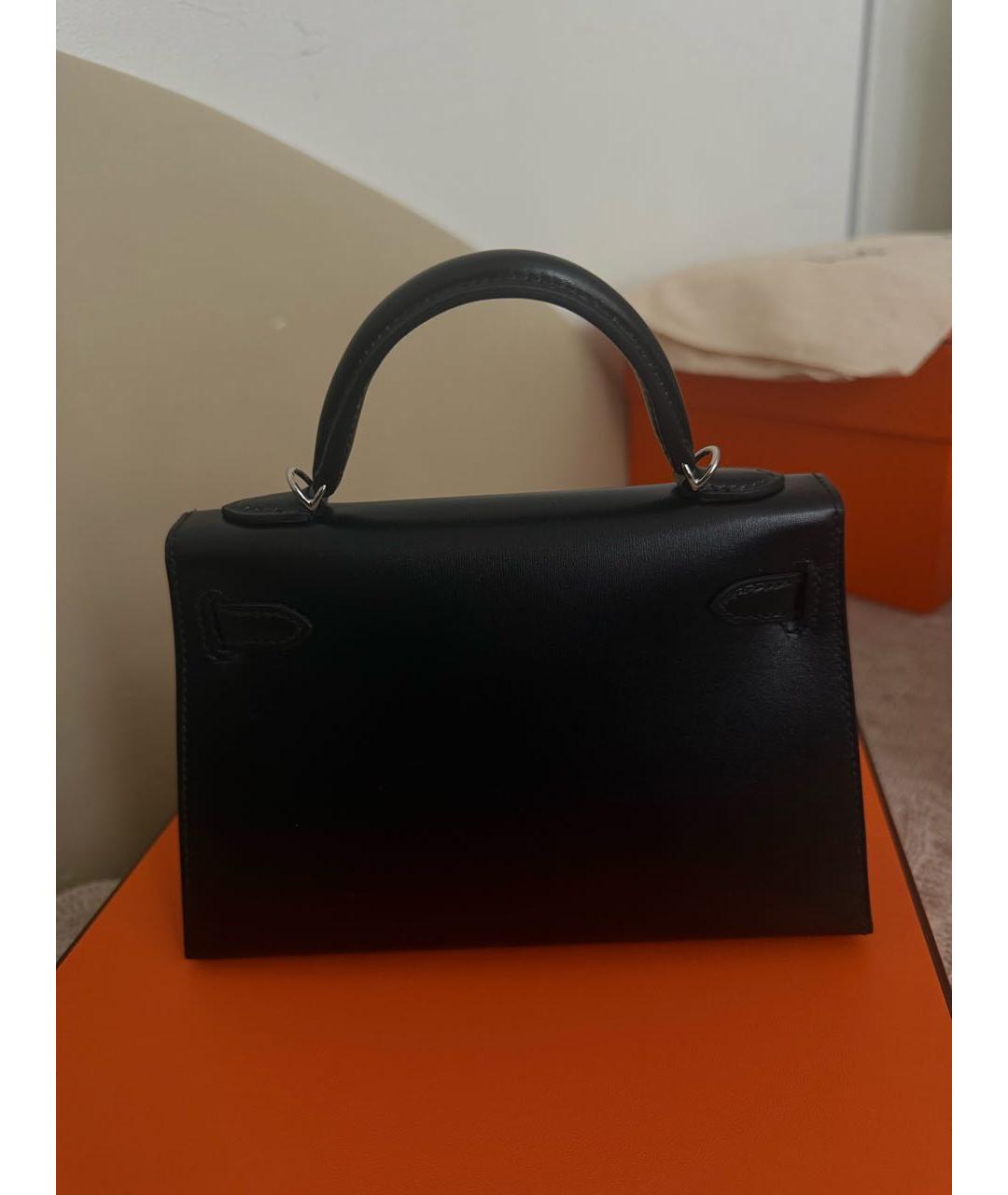 HERMES Черная кожаная сумка с короткими ручками, фото 4