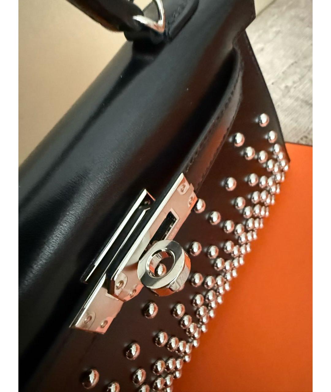 HERMES Черная кожаная сумка с короткими ручками, фото 8