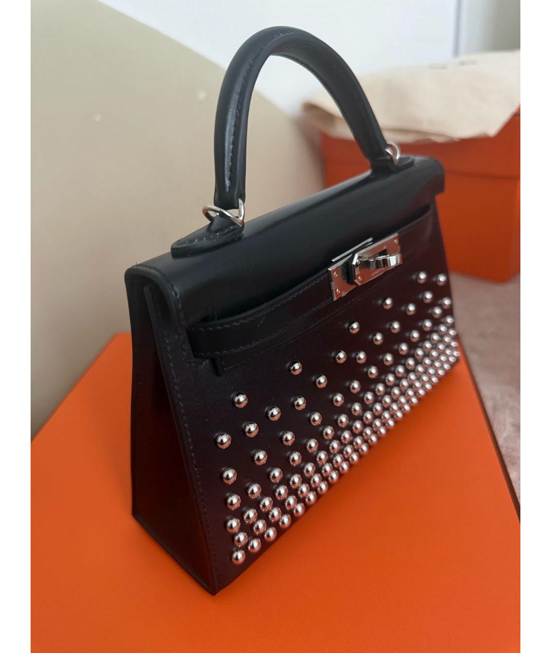 HERMES Черная кожаная сумка с короткими ручками, фото 3
