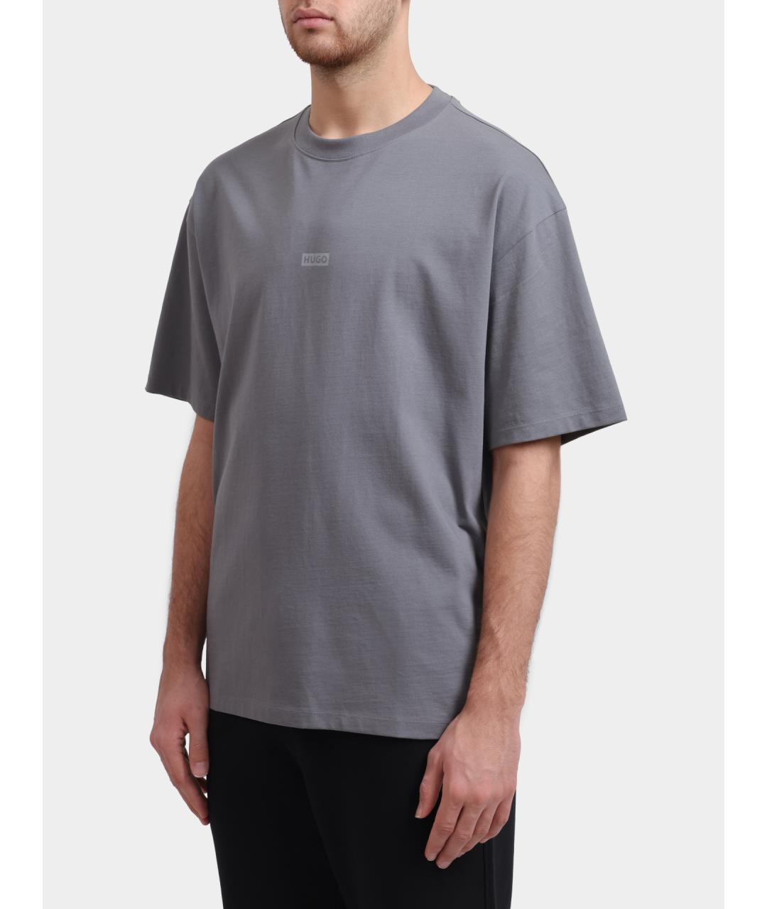 HUGO Серая хлопковая футболка, фото 3