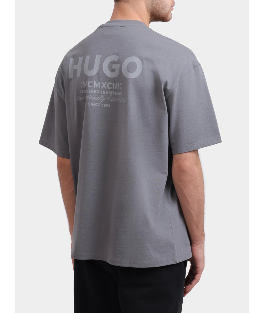 HUGO Серая хлопковая футболка, фото 5