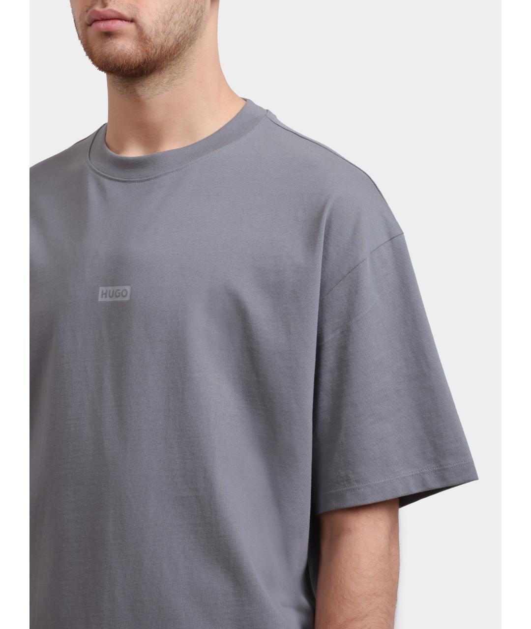HUGO Серая хлопковая футболка, фото 4