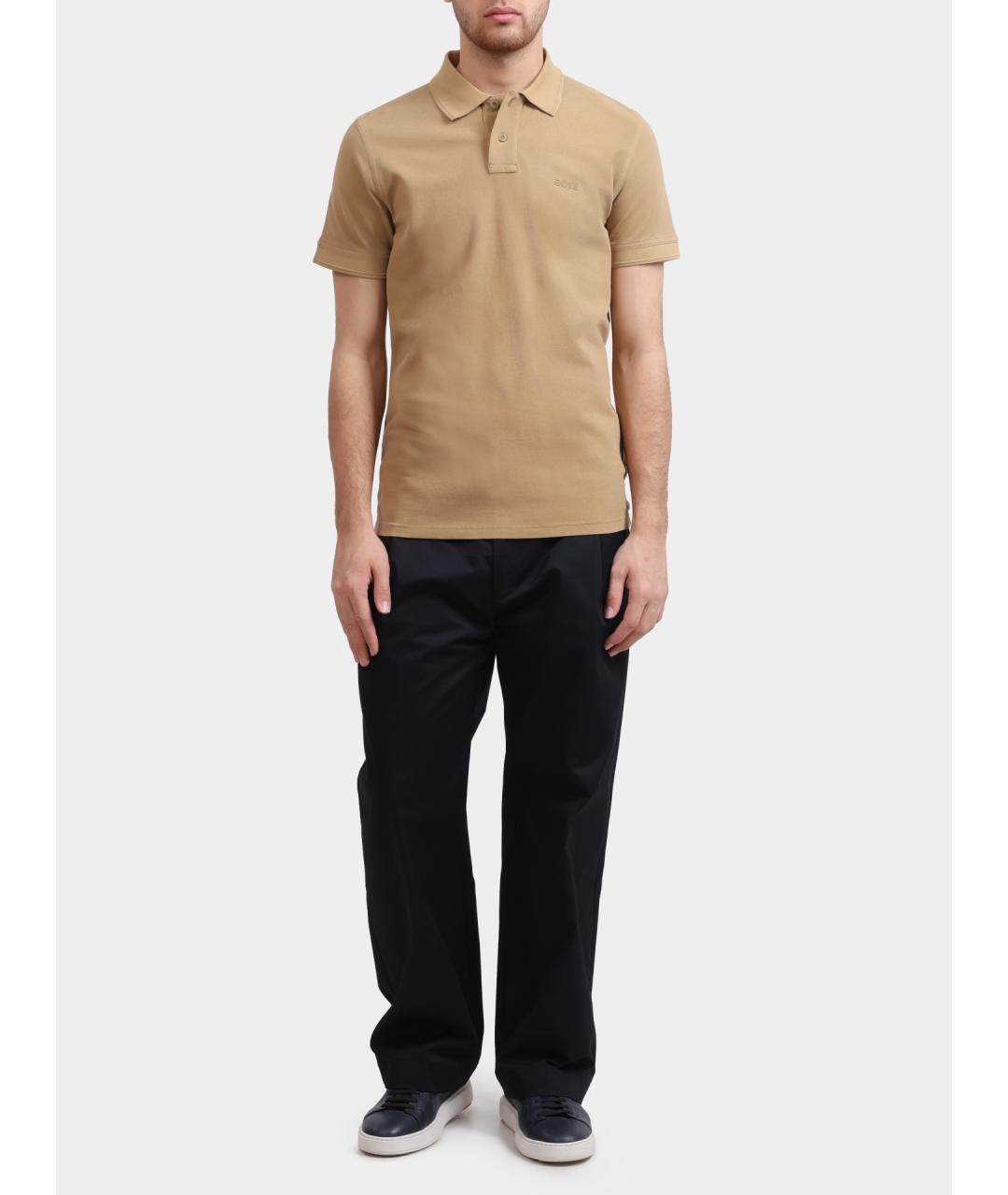 HUGO BOSS Бежевое хлопковое поло с коротким рукавом, фото 2