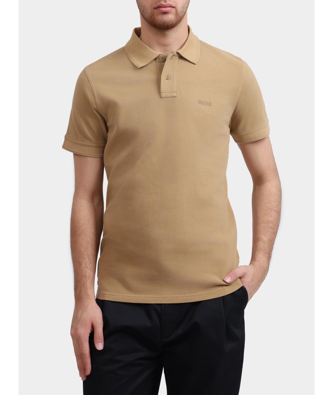 HUGO BOSS Бежевое хлопковое поло с коротким рукавом, фото 6