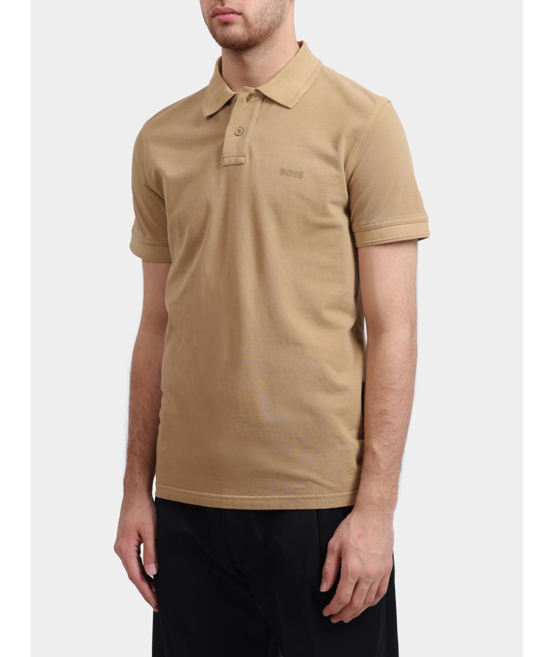 HUGO BOSS Бежевое хлопковое поло с коротким рукавом, фото 3