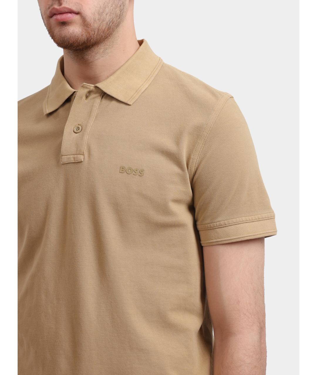HUGO BOSS Бежевое хлопковое поло с коротким рукавом, фото 4