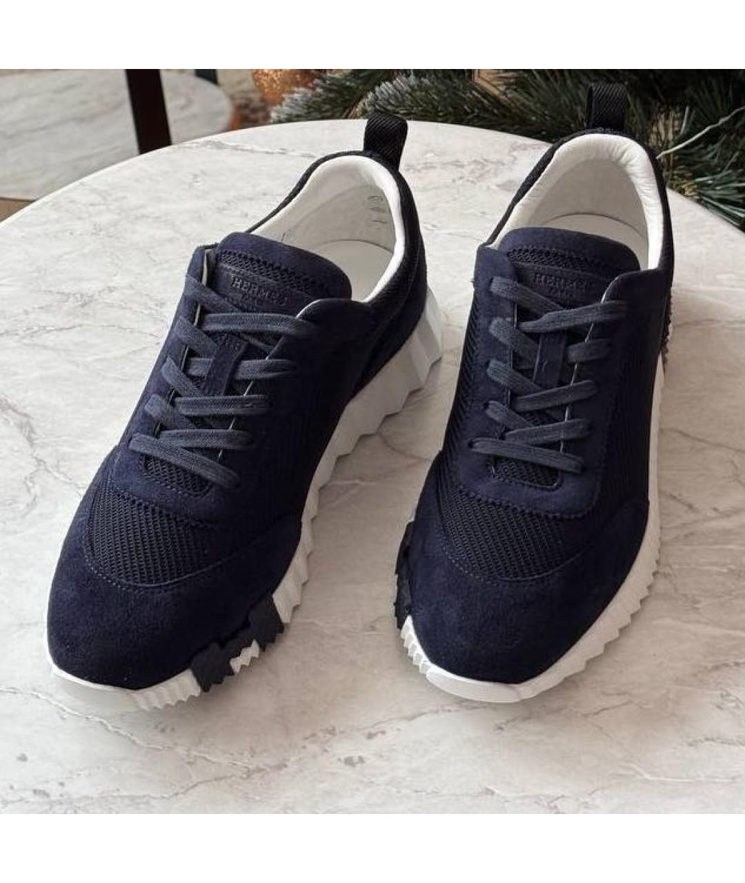 HERMES Темно-синие замшевые кроссовки, фото 2