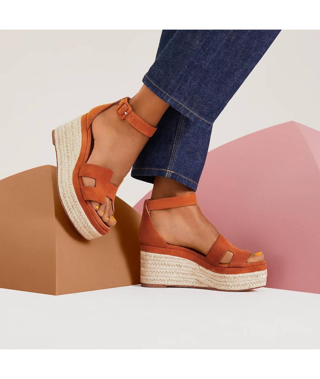 HERMES Оранжевое замшевые босоножки, фото 2