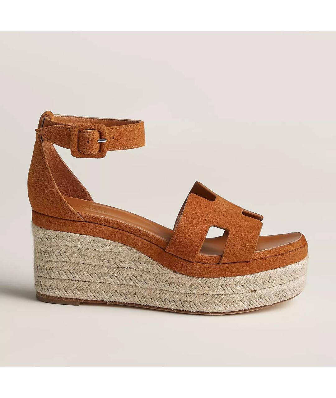 HERMES Оранжевое замшевые босоножки, фото 3