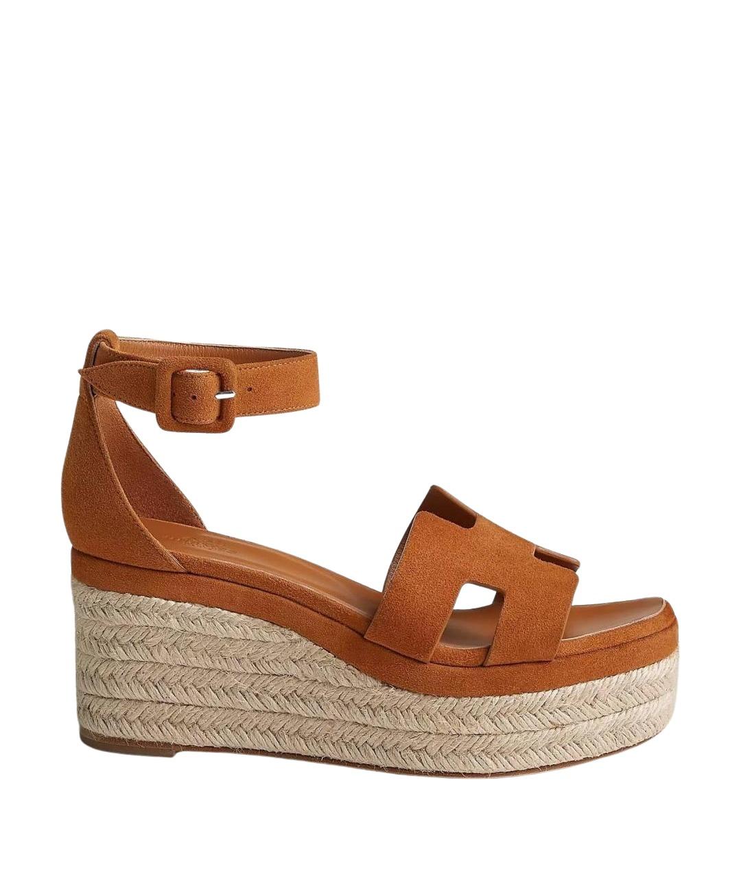 HERMES Оранжевое замшевые босоножки, фото 1