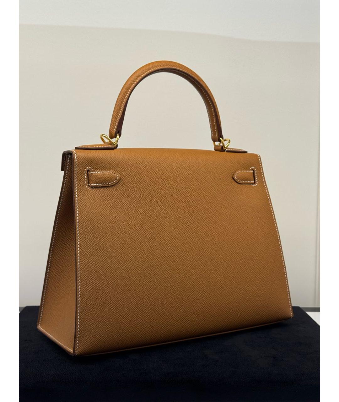 HERMES Коричневая кожаная сумка с короткими ручками, фото 7