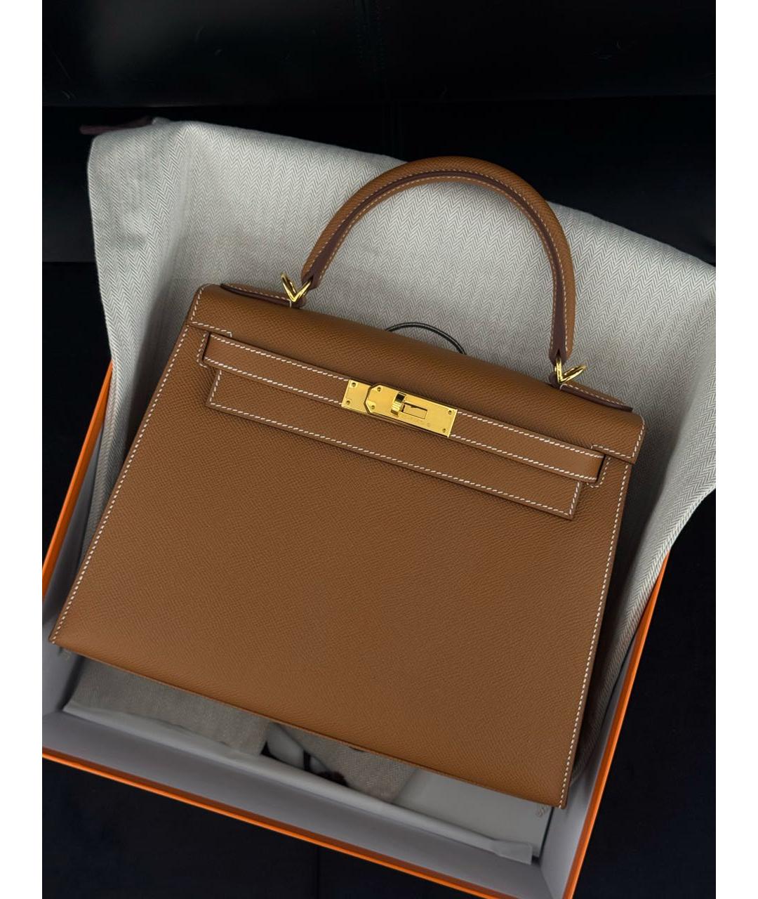 HERMES Коричневая кожаная сумка с короткими ручками, фото 2