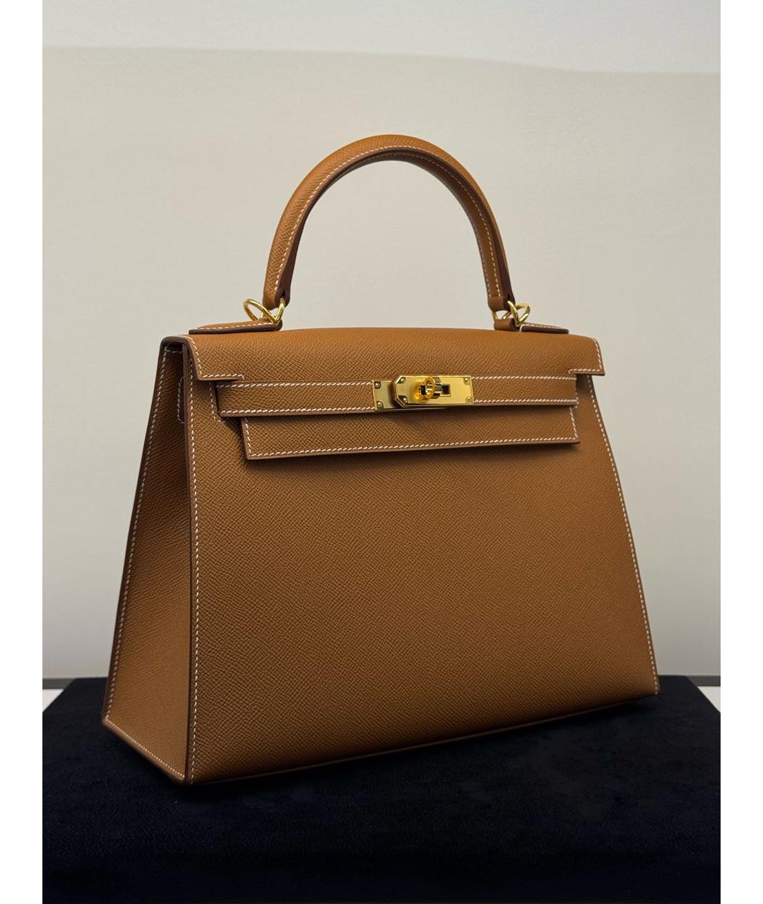 HERMES Коричневая кожаная сумка с короткими ручками, фото 6