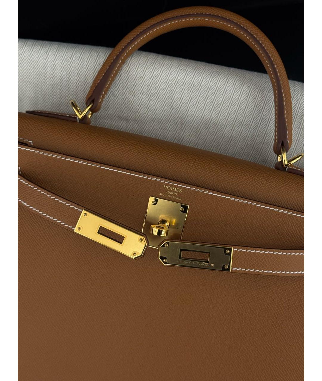 HERMES Коричневая кожаная сумка с короткими ручками, фото 4