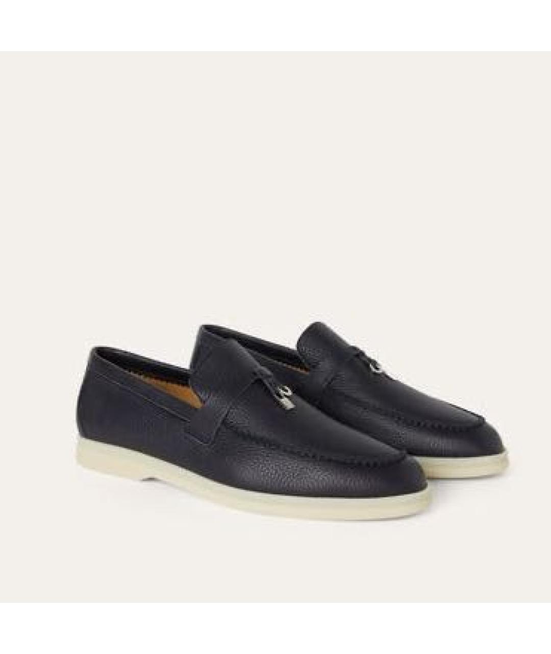 LORO PIANA Темно-синие кожаные лоферы, фото 5
