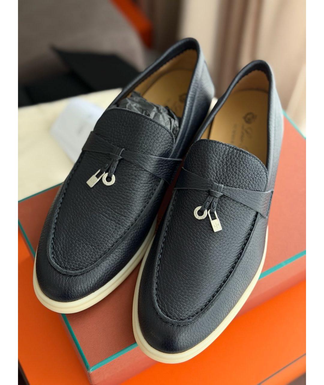 LORO PIANA Темно-синие кожаные лоферы, фото 2