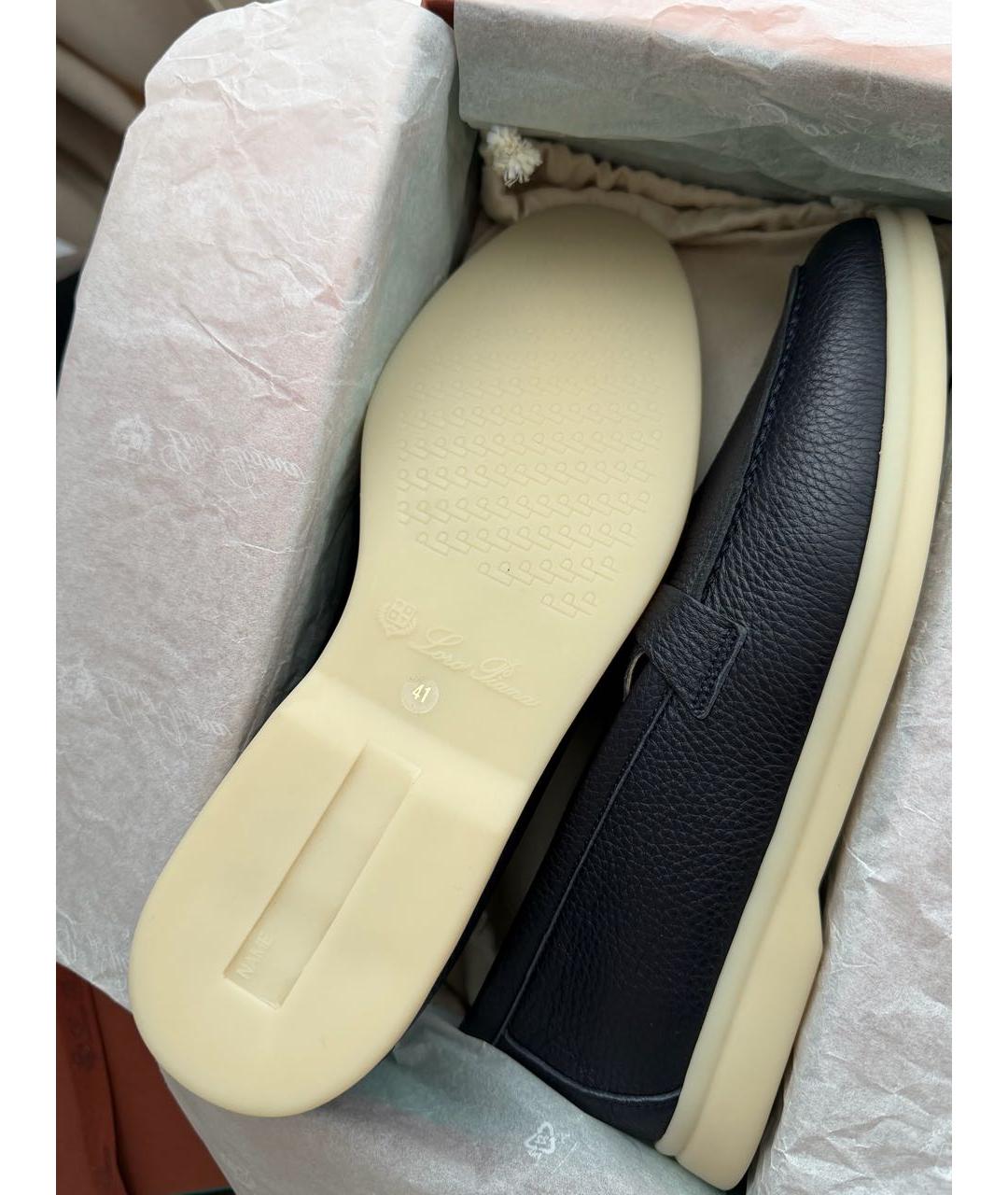 LORO PIANA Темно-синие кожаные лоферы, фото 3