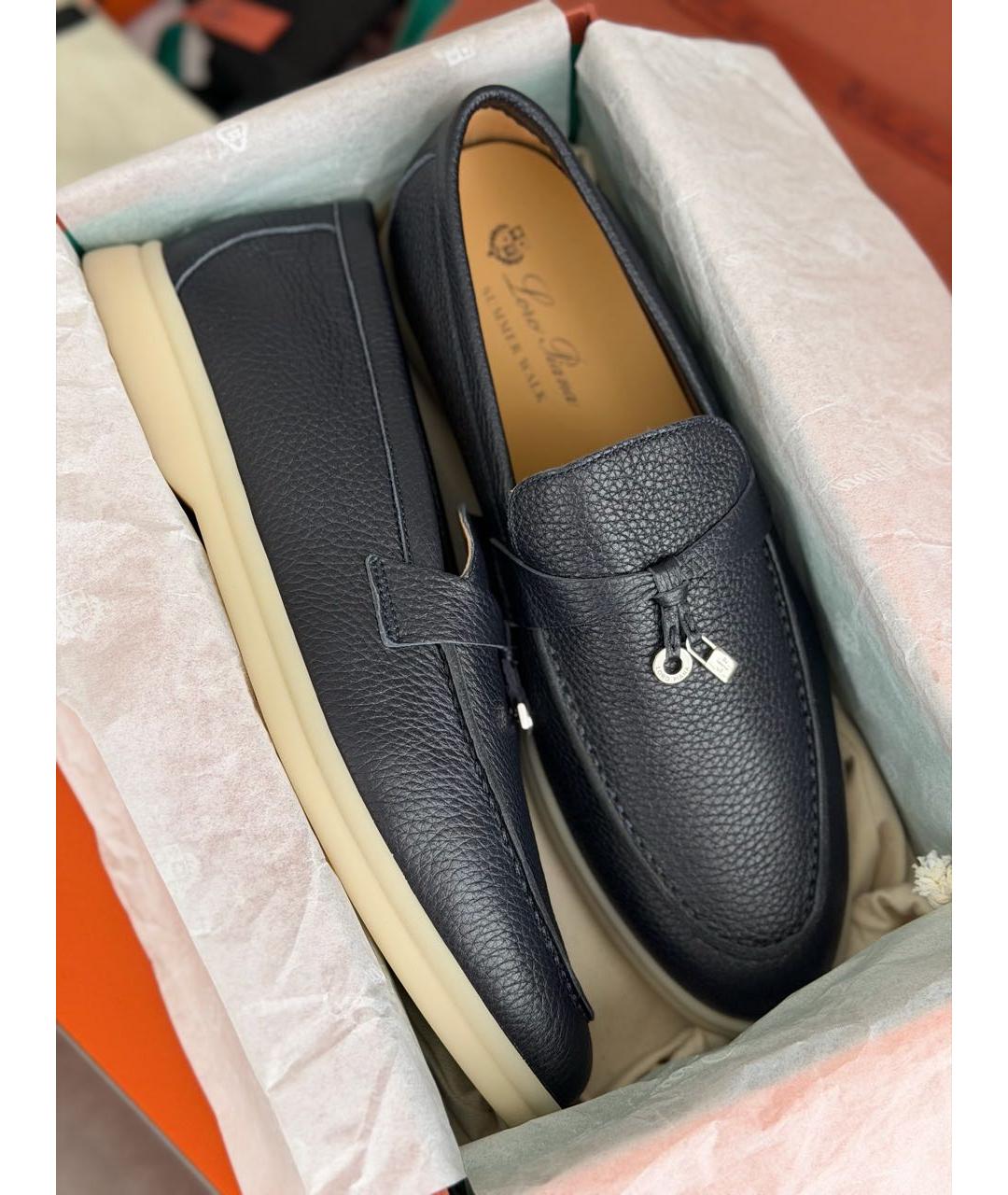 LORO PIANA Темно-синие кожаные лоферы, фото 4