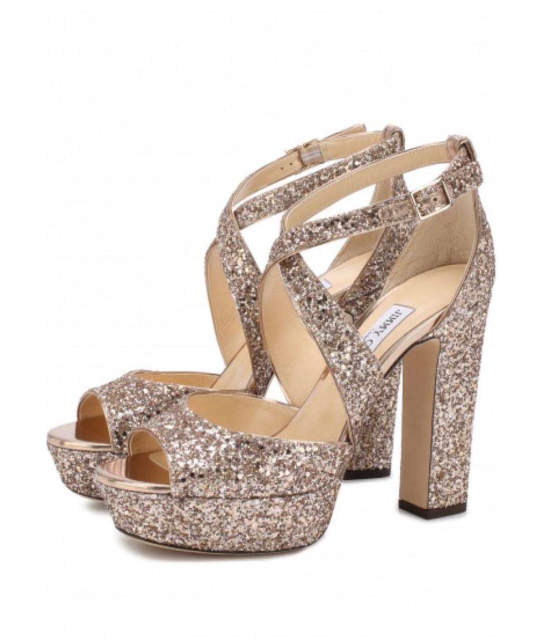 JIMMY CHOO Золотые кожаные босоножки, фото 6