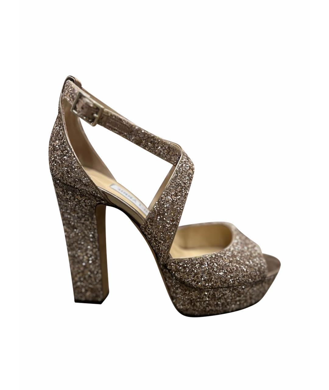 JIMMY CHOO Золотые кожаные босоножки, фото 1