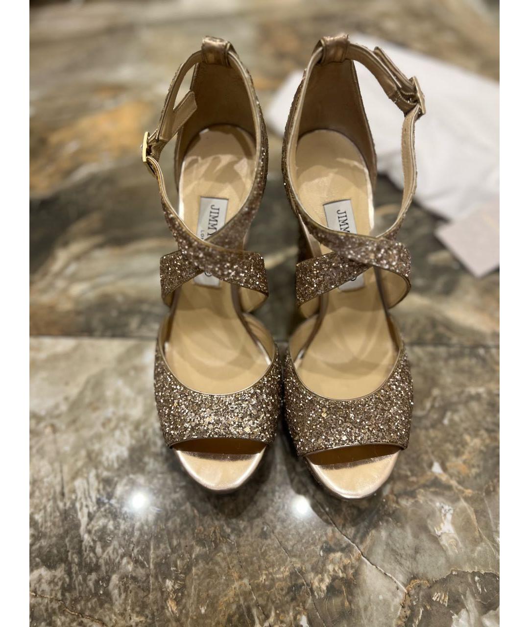 JIMMY CHOO Золотые кожаные босоножки, фото 2