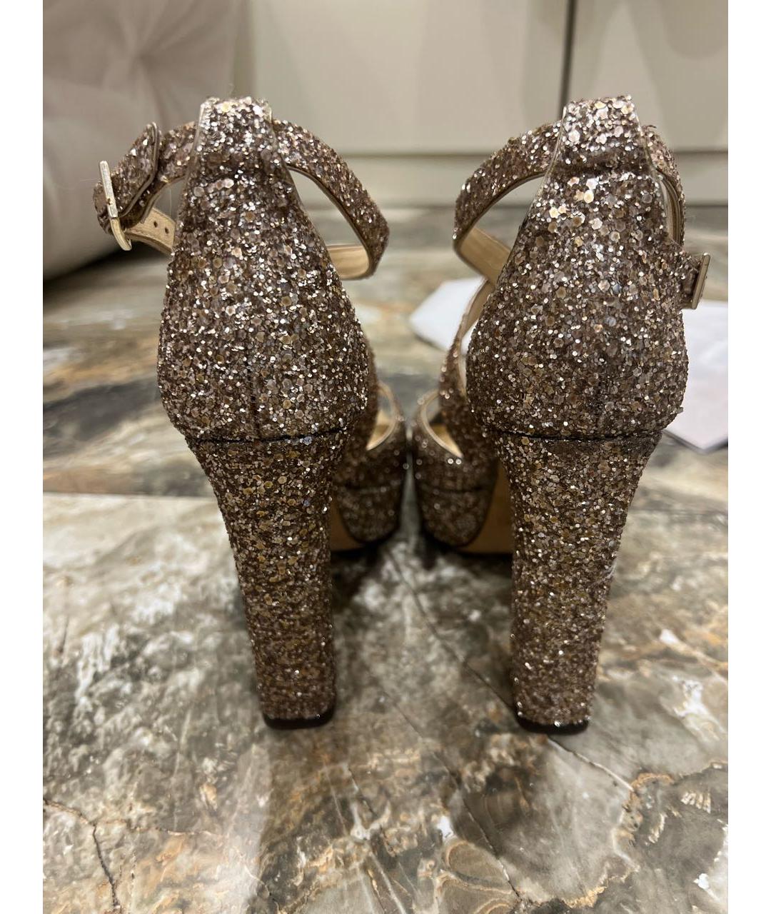 JIMMY CHOO Золотые кожаные босоножки, фото 4