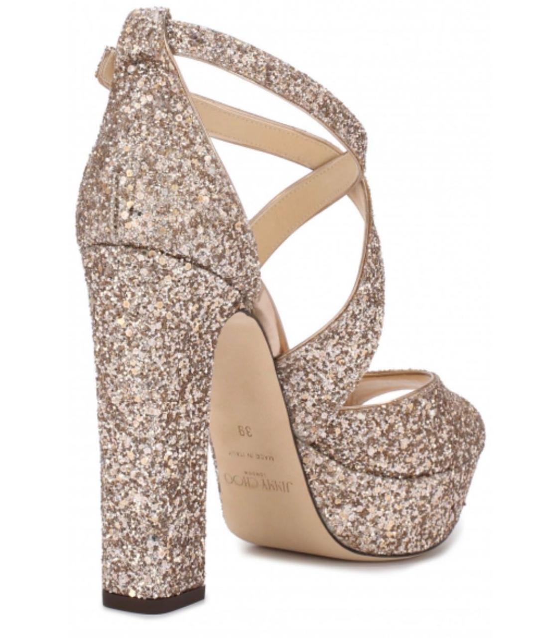 JIMMY CHOO Золотые кожаные босоножки, фото 7