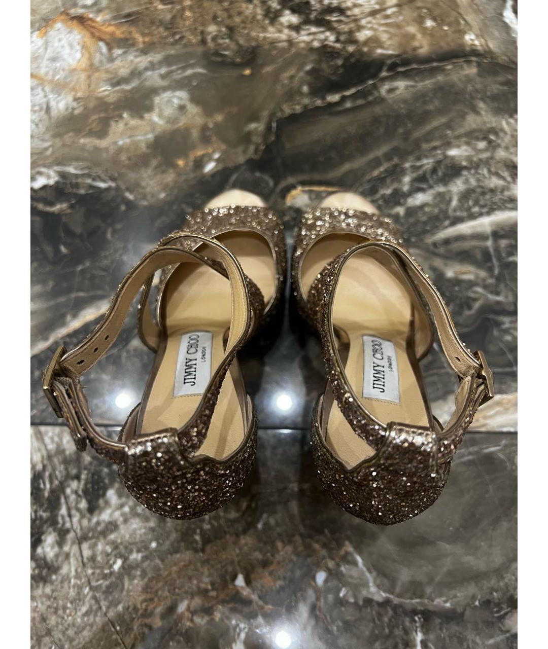 JIMMY CHOO Золотые кожаные босоножки, фото 3