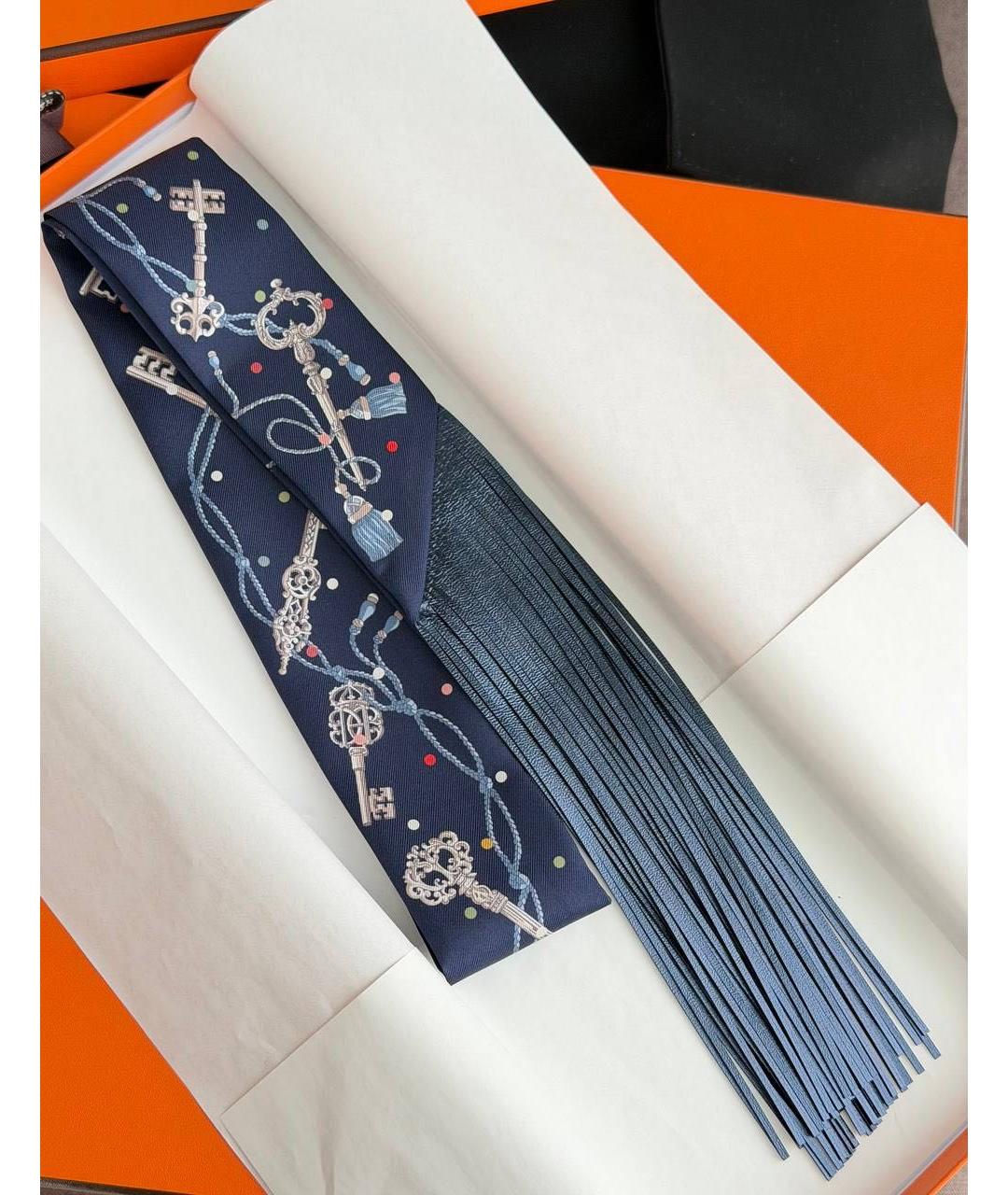 HERMES Темно-синий шелковый платок, фото 2