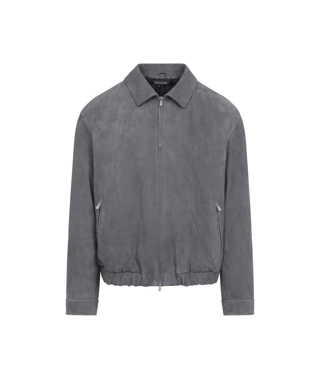 BRUNELLO CUCINELLI Серая кожаная куртка, фото 1