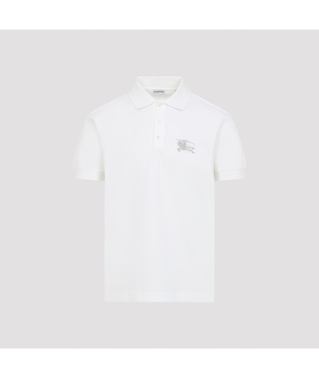 BURBERRY Белое хлопковое поло с коротким рукавом, фото 2