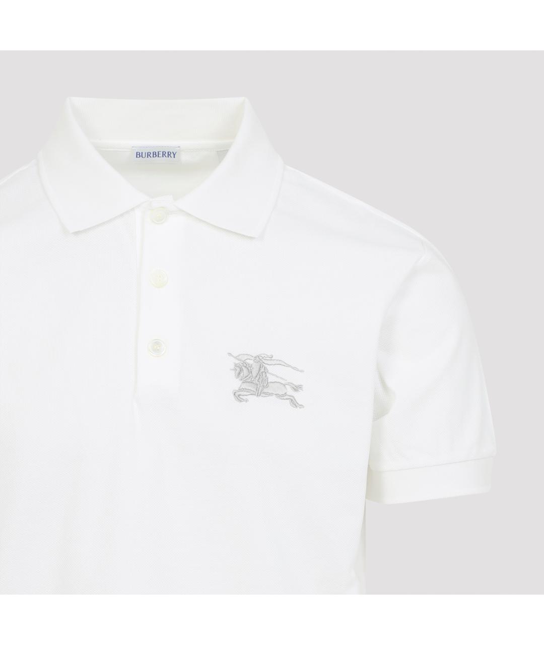 BURBERRY Белое хлопковое поло с коротким рукавом, фото 4