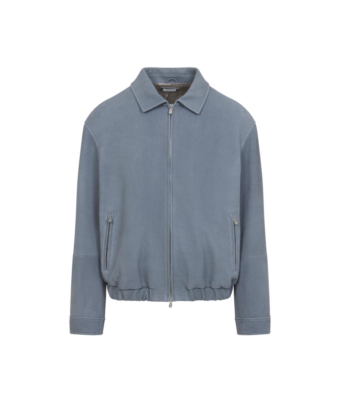 BRUNELLO CUCINELLI Голубая кожаная куртка, фото 1