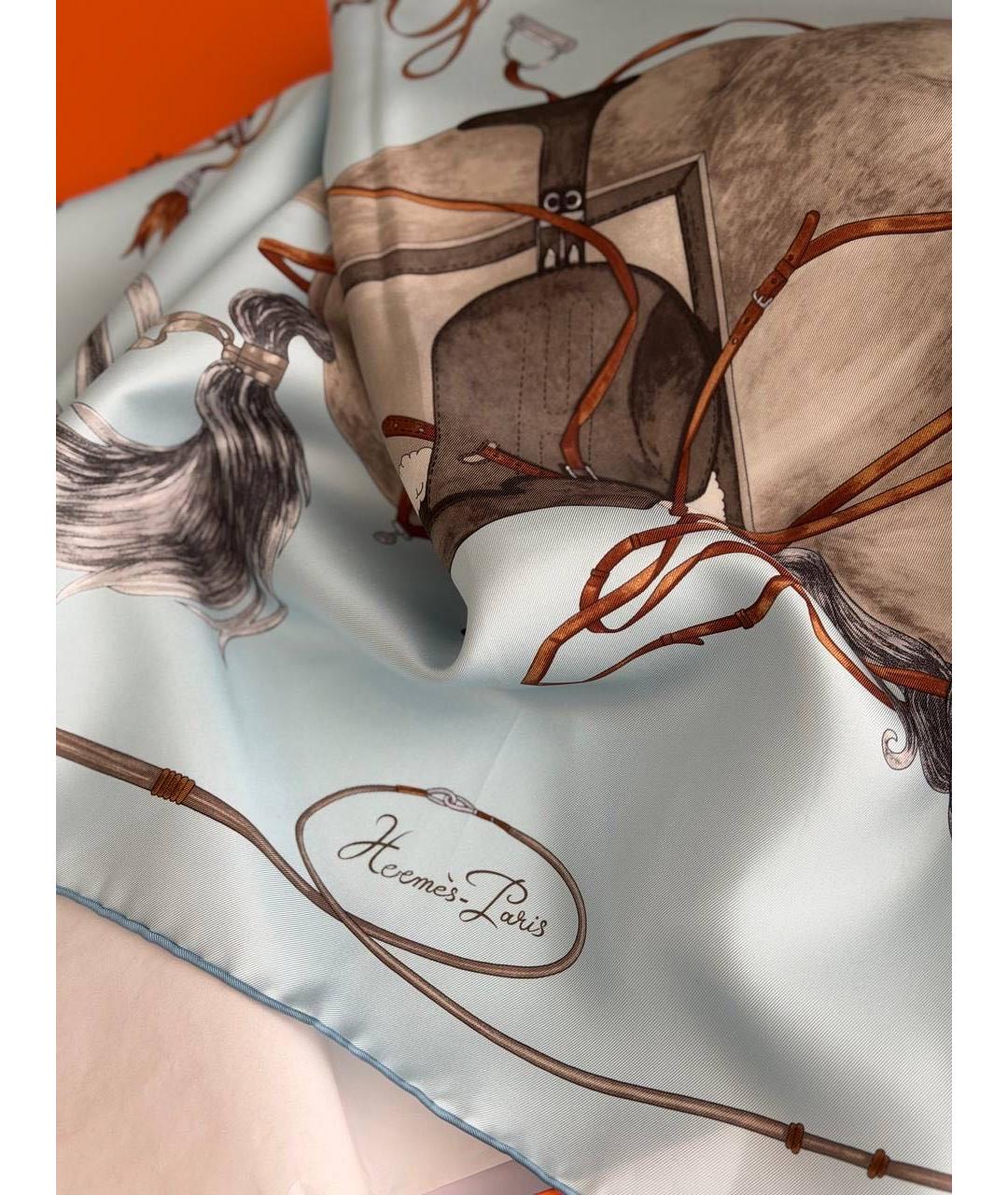 HERMES Голубой шелковый платок, фото 3