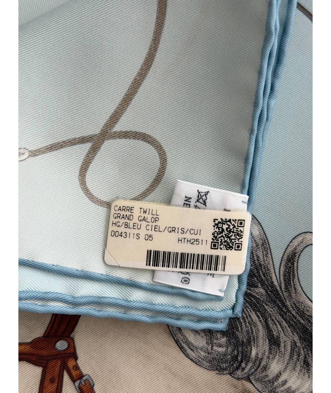 HERMES Голубой шелковый платок, фото 4