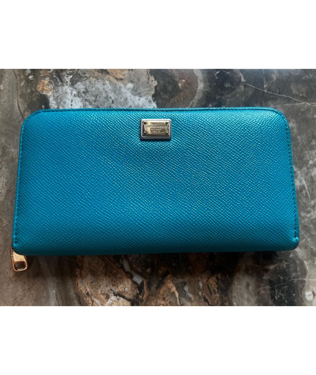 DOLCE&GABBANA Бирюзовый кожаный кошелек, фото 6