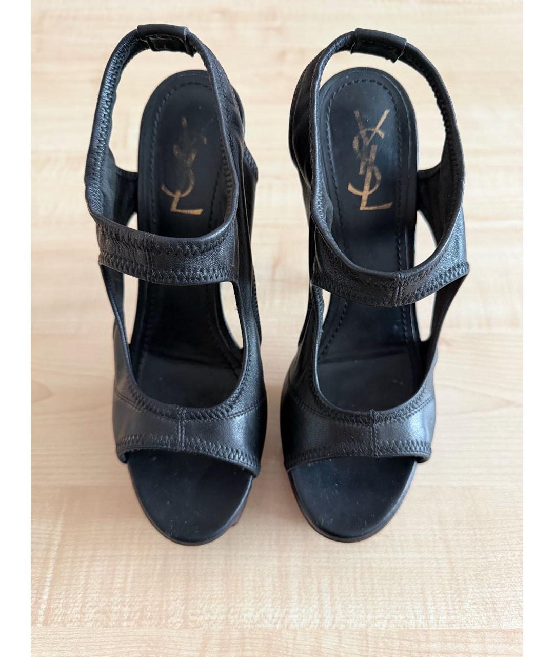 SAINT LAURENT Черные кожаные босоножки, фото 2