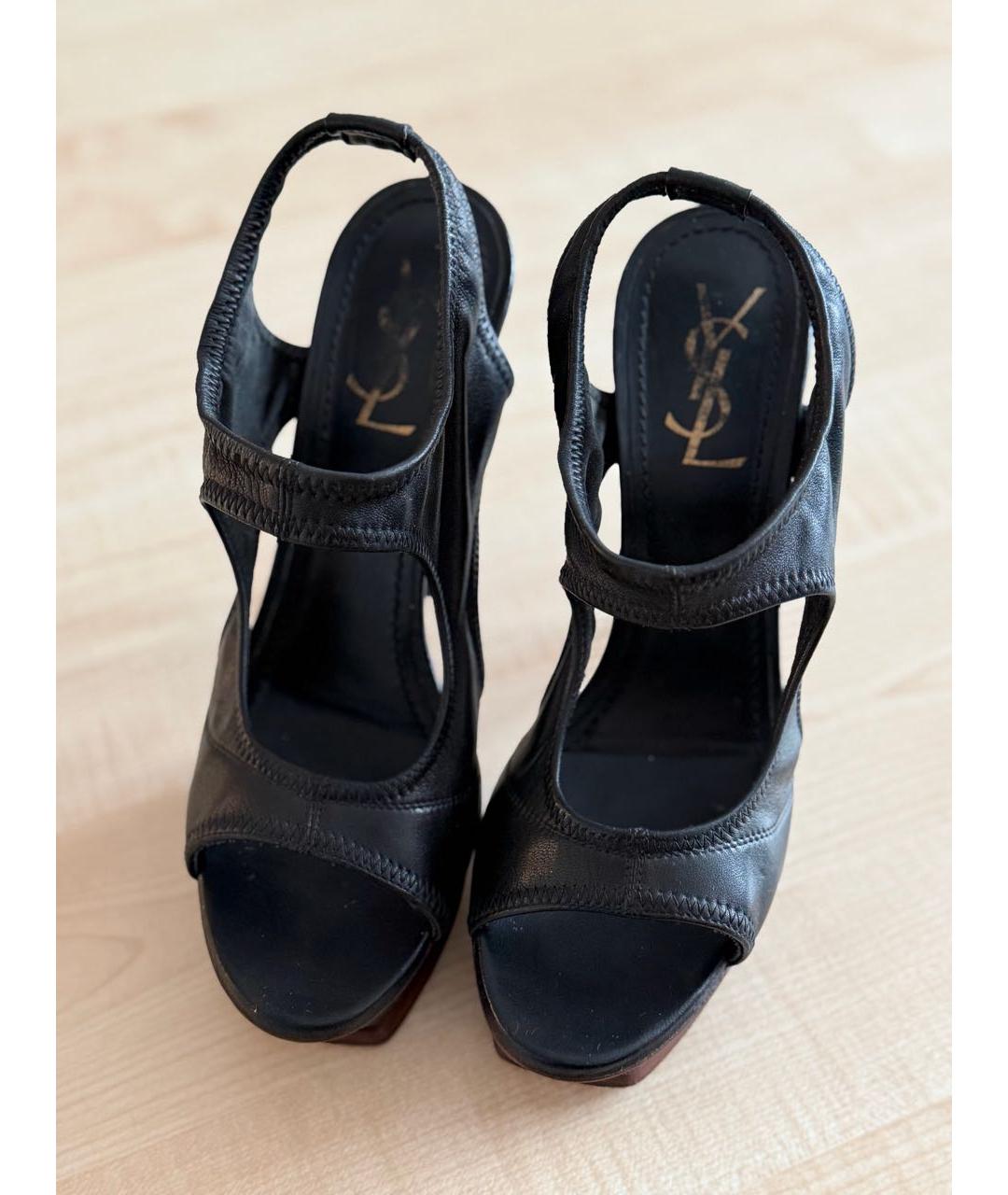 SAINT LAURENT Черные кожаные босоножки, фото 4