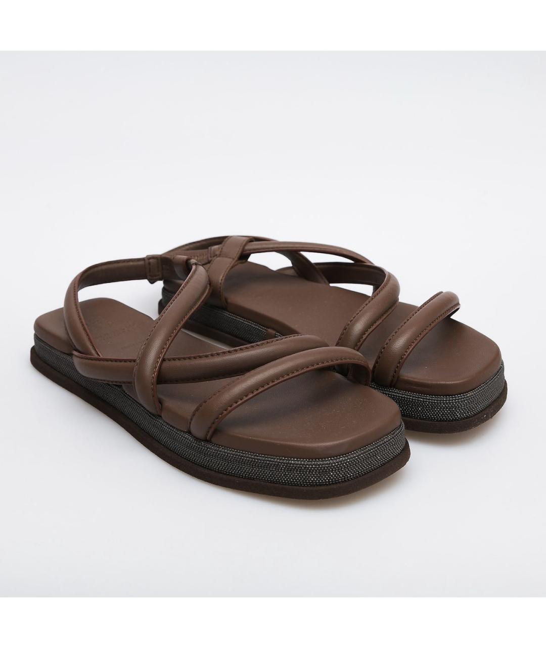 BRUNELLO CUCINELLI Коричневые кожаные сандалии, фото 2