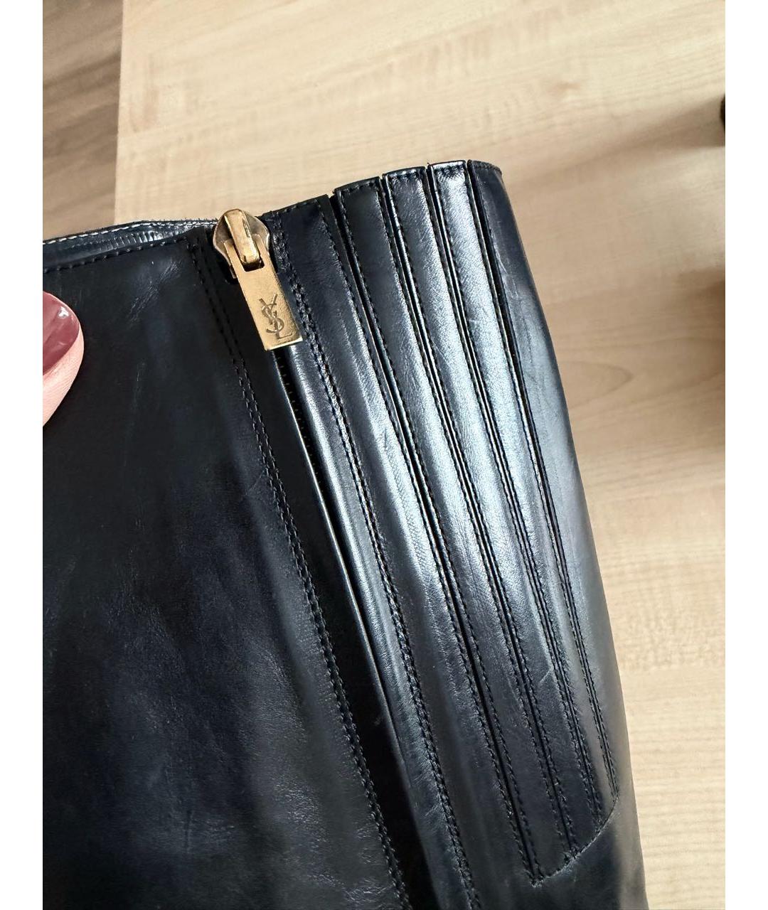 SAINT LAURENT Черные кожаные сапоги, фото 5