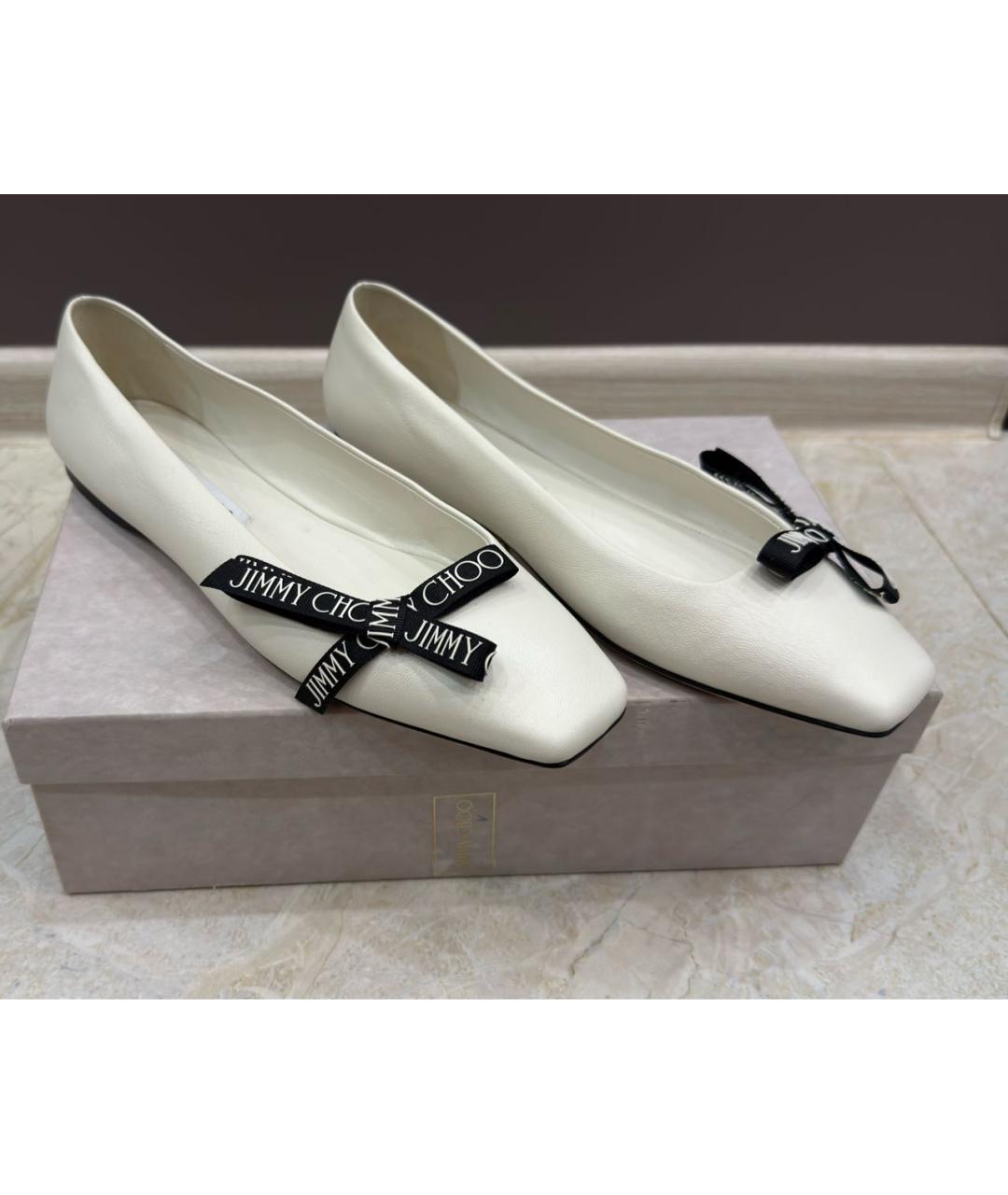 JIMMY CHOO Белые кожаные балетки, фото 8