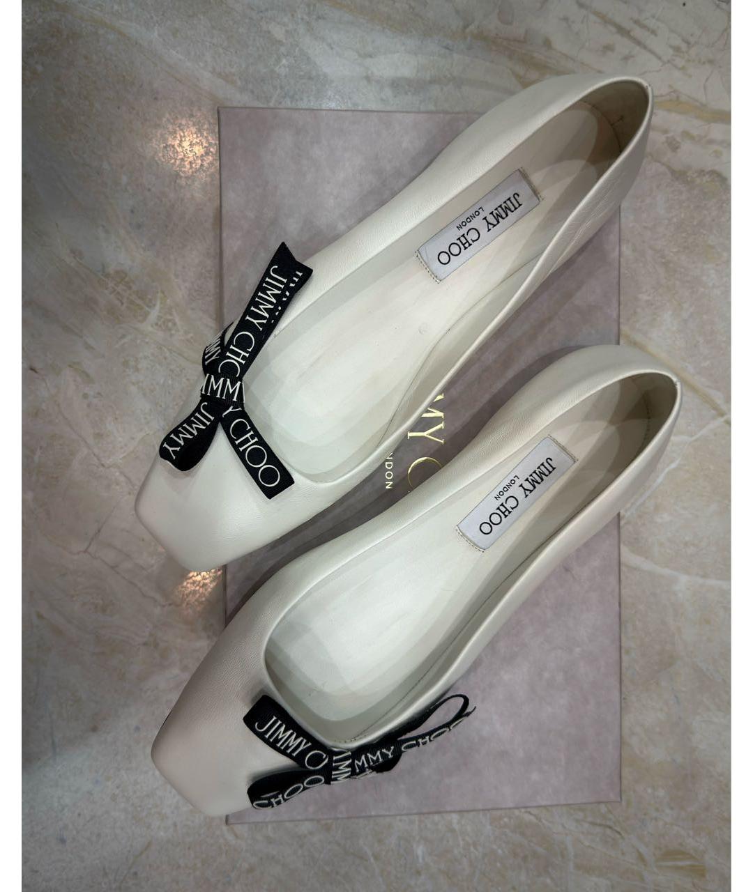 JIMMY CHOO Белые кожаные балетки, фото 3