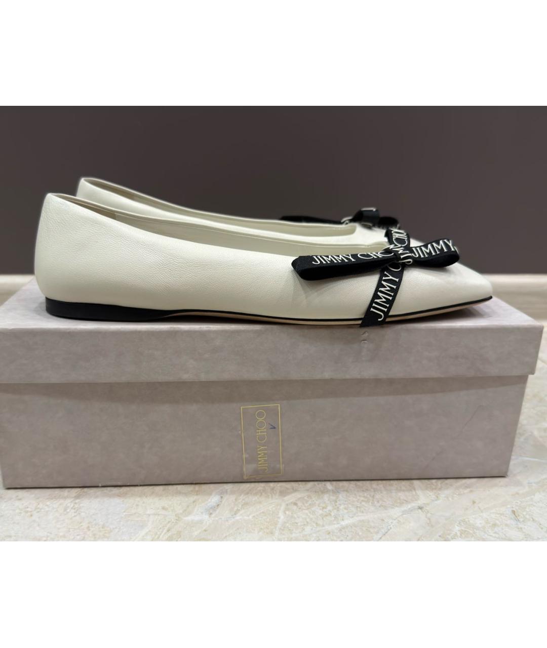 JIMMY CHOO Белые кожаные балетки, фото 4