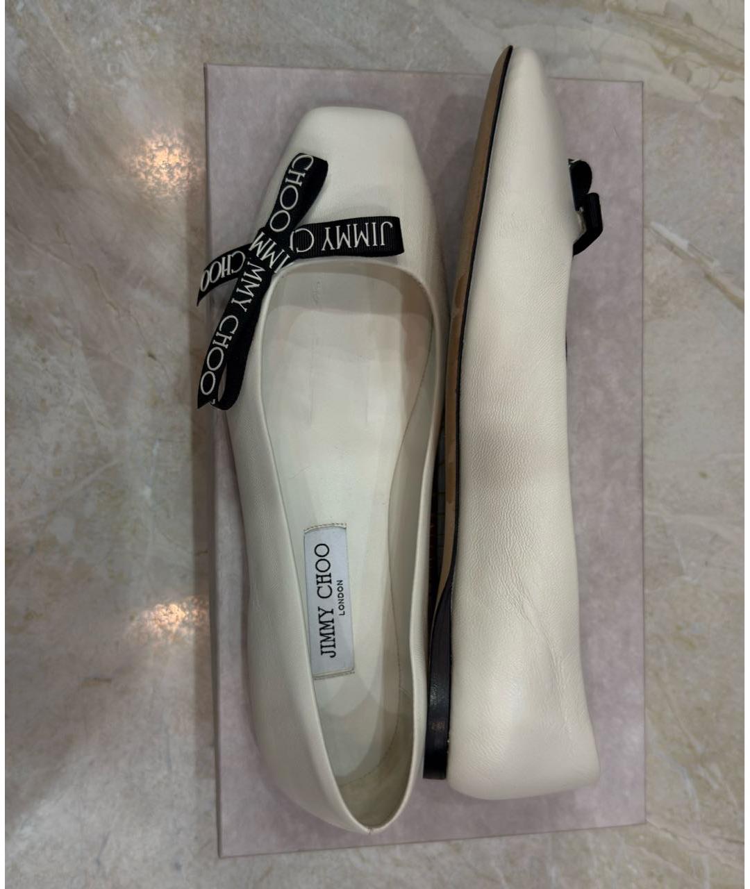 JIMMY CHOO Белые кожаные балетки, фото 7