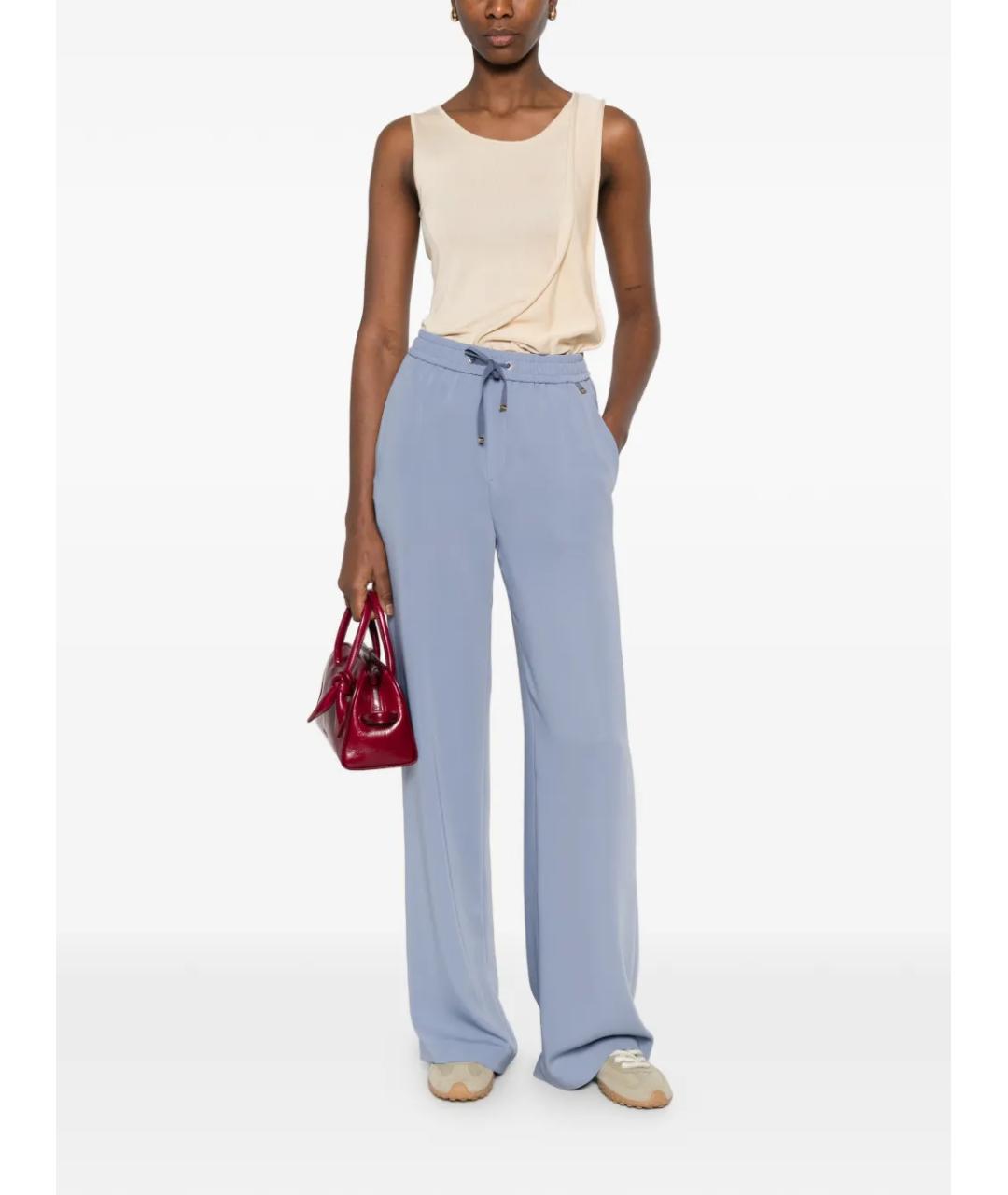 HERNO Голубые полиэстеровые прямые брюки, фото 3