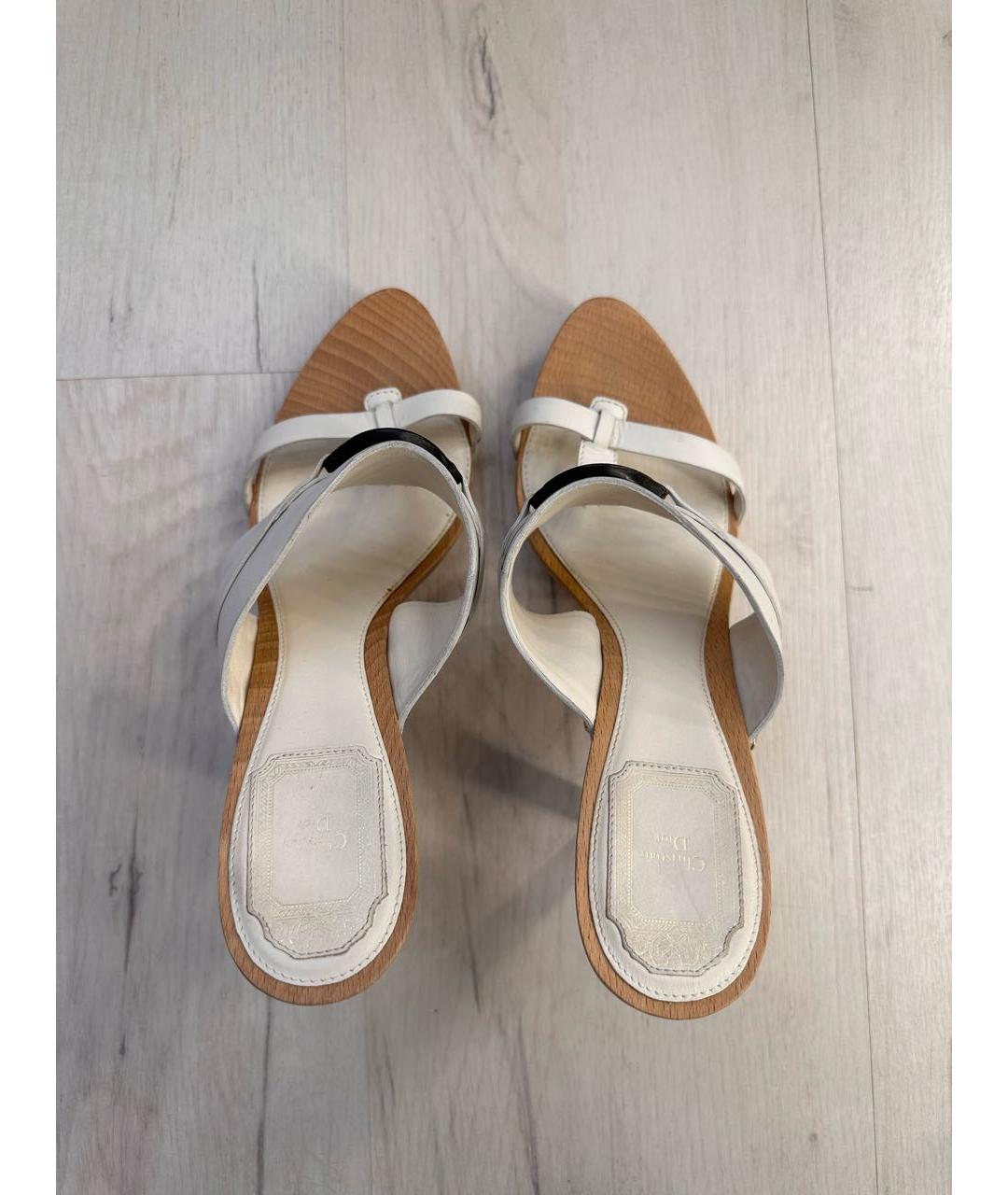 CHRISTIAN DIOR Белые кожаные мюли, фото 3