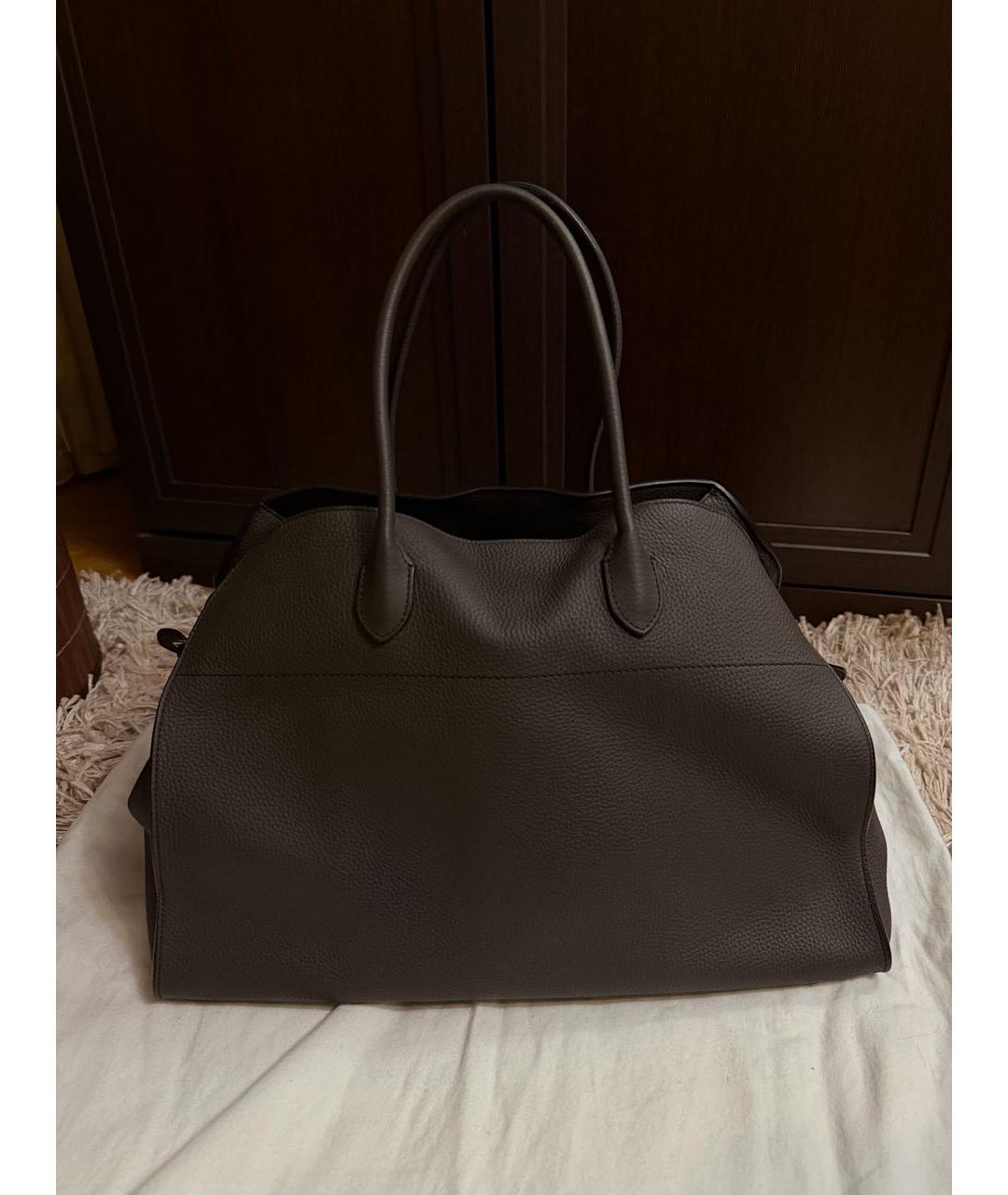 THE ROW Антрацитовая кожаная сумка с короткими ручками, фото 9